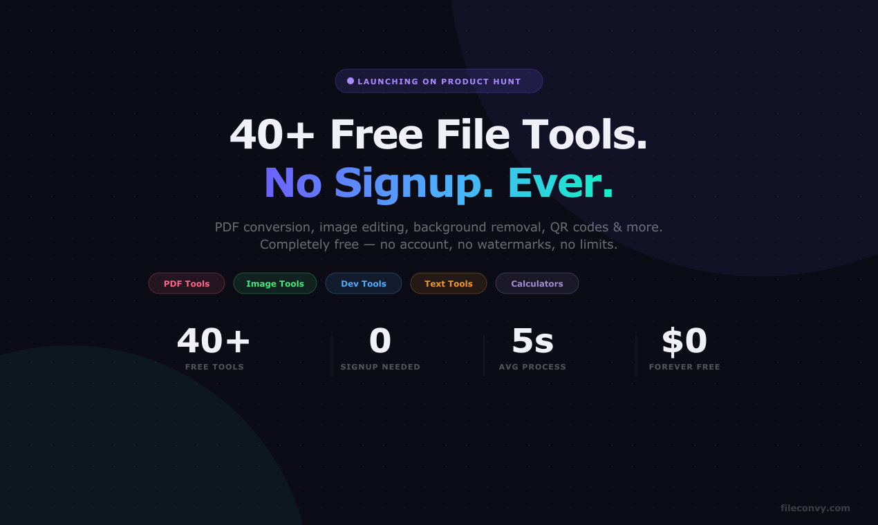FileConvy — 40+ free tools, no signup gallery image