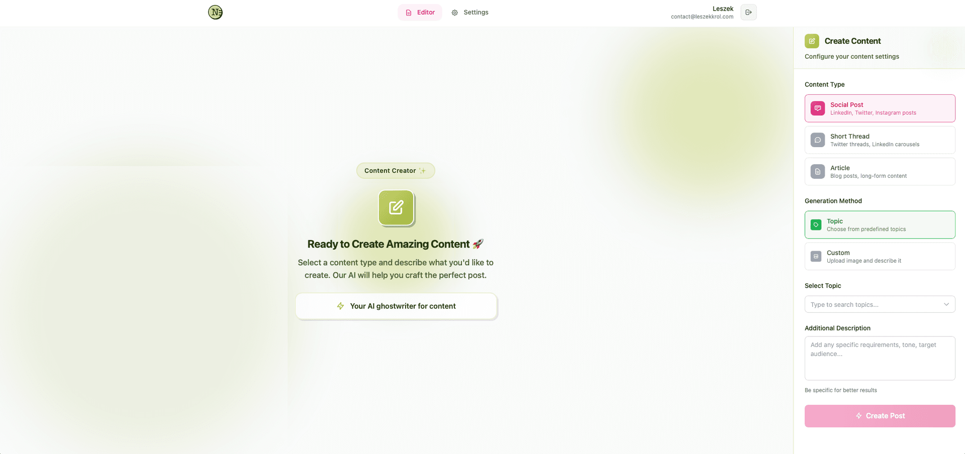 وسائط Nexpost AI Ghostwriter لوسائل التواصل الاجتماعي 2