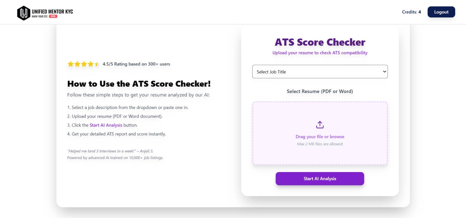 Média Connaissez votre CTC par un mentor unifié - Test.Préparer.Prédisez votre CTC avec des interviews Mock IA 3