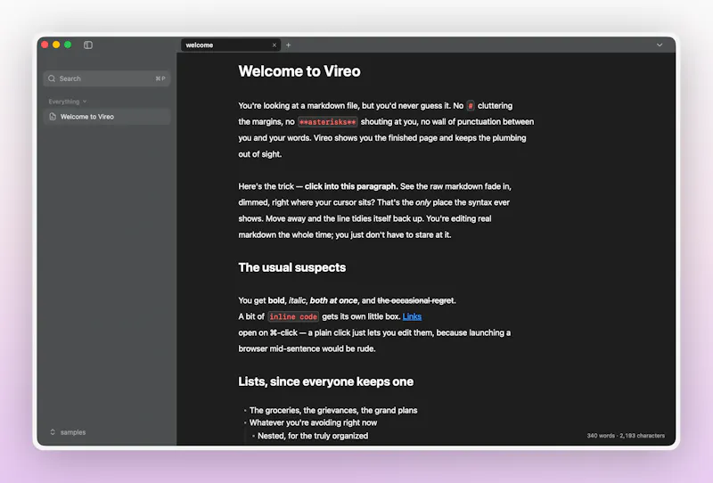 Vireo - Simple Markdown Editor for MacOS screenshot 1