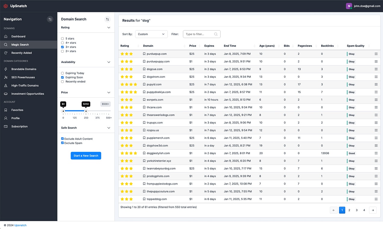 Upsnatch - Smart Suche nach abgelaufenen Domains Medien 4