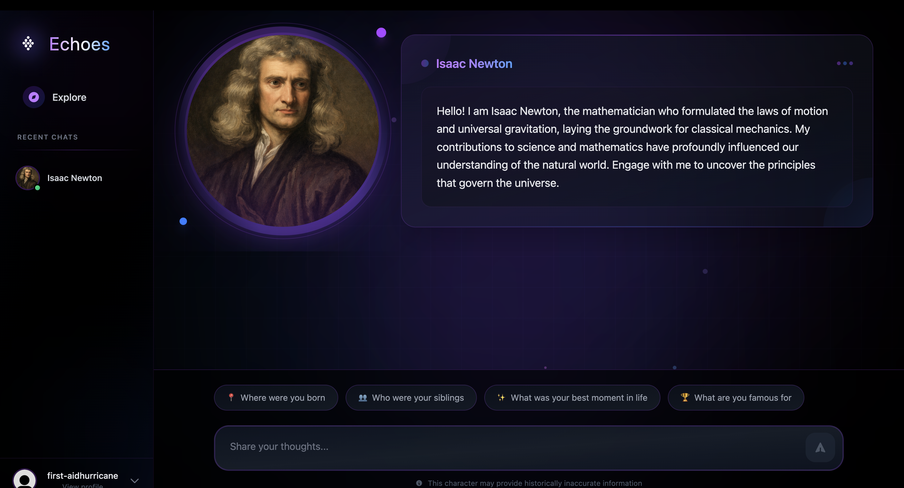 Echoes of History AI - Screenshot 2 showing product features and functionality