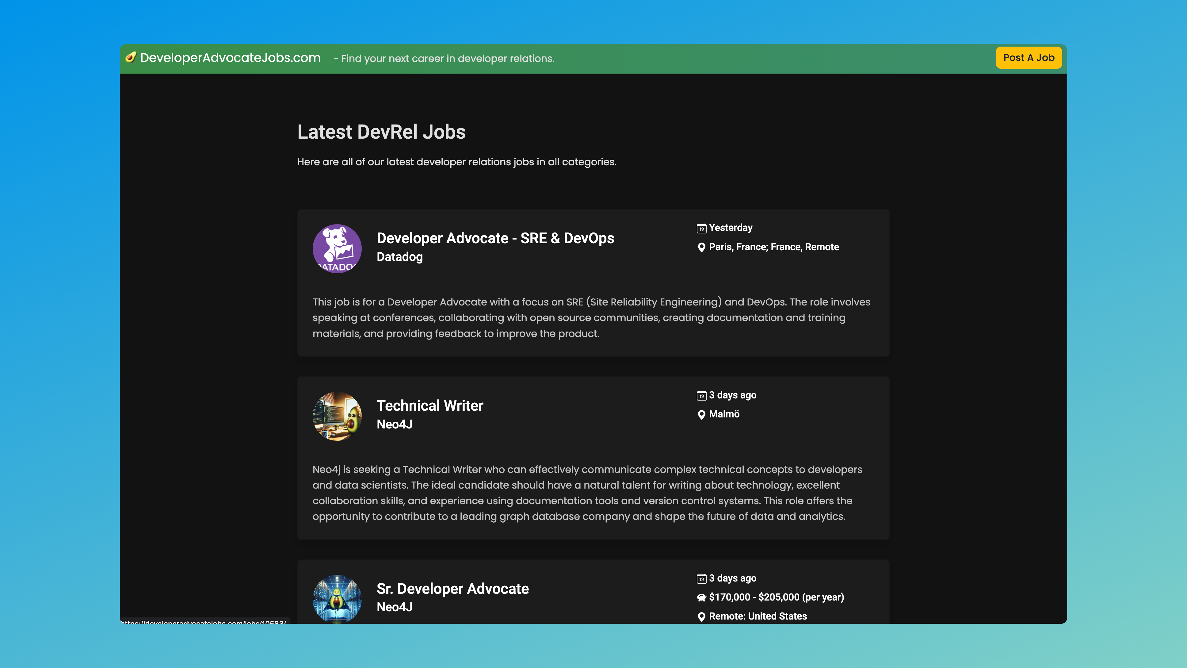 DeveloperAdvocateJobs.com - 개발자 관계 위치를위한 구인 보드 미디어 2