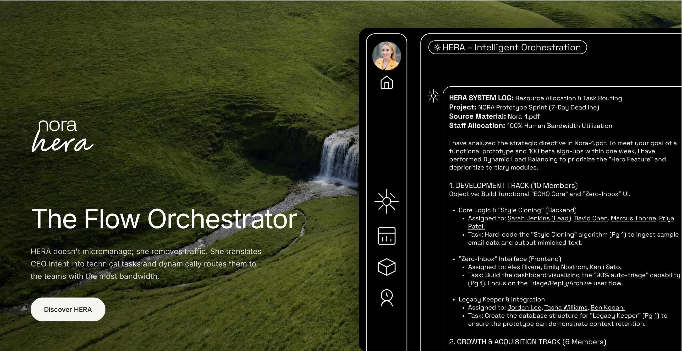 NORA - Main product screenshot demonstrating key features and user interface