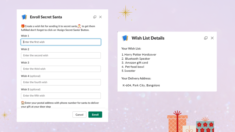 Babbo Natale segreto di Trivia - Coppia compagni di squadra, crea liste di desideri, divertiti proprio all'interno di Slack media 3