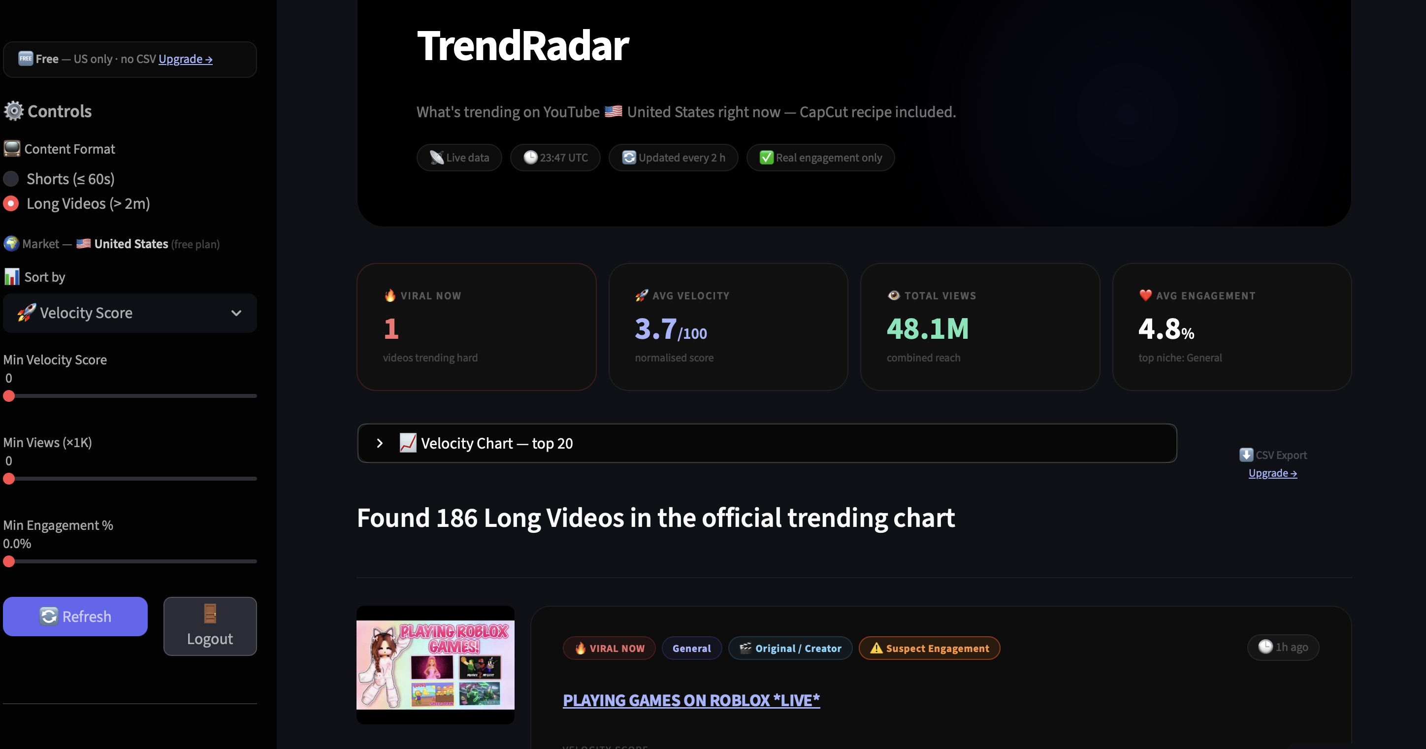 TrendRadar — YouTube Trend Tracker gallery image