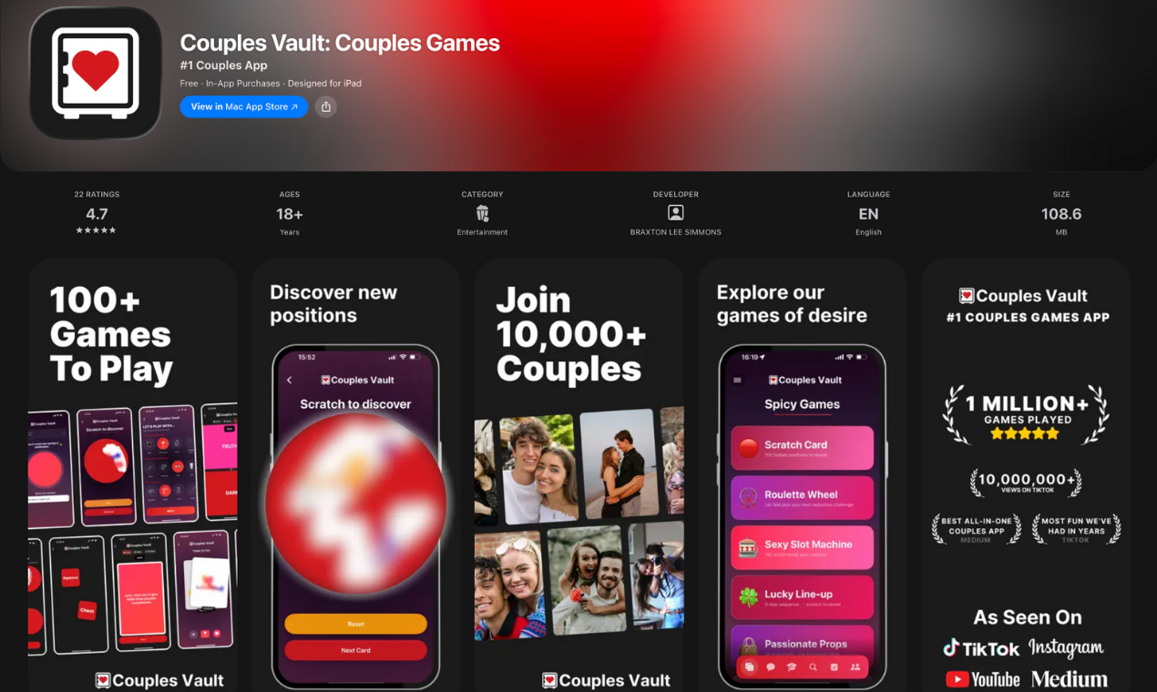 Couples Vault - Sex Games - Screenshot 4 showing product features and functionality