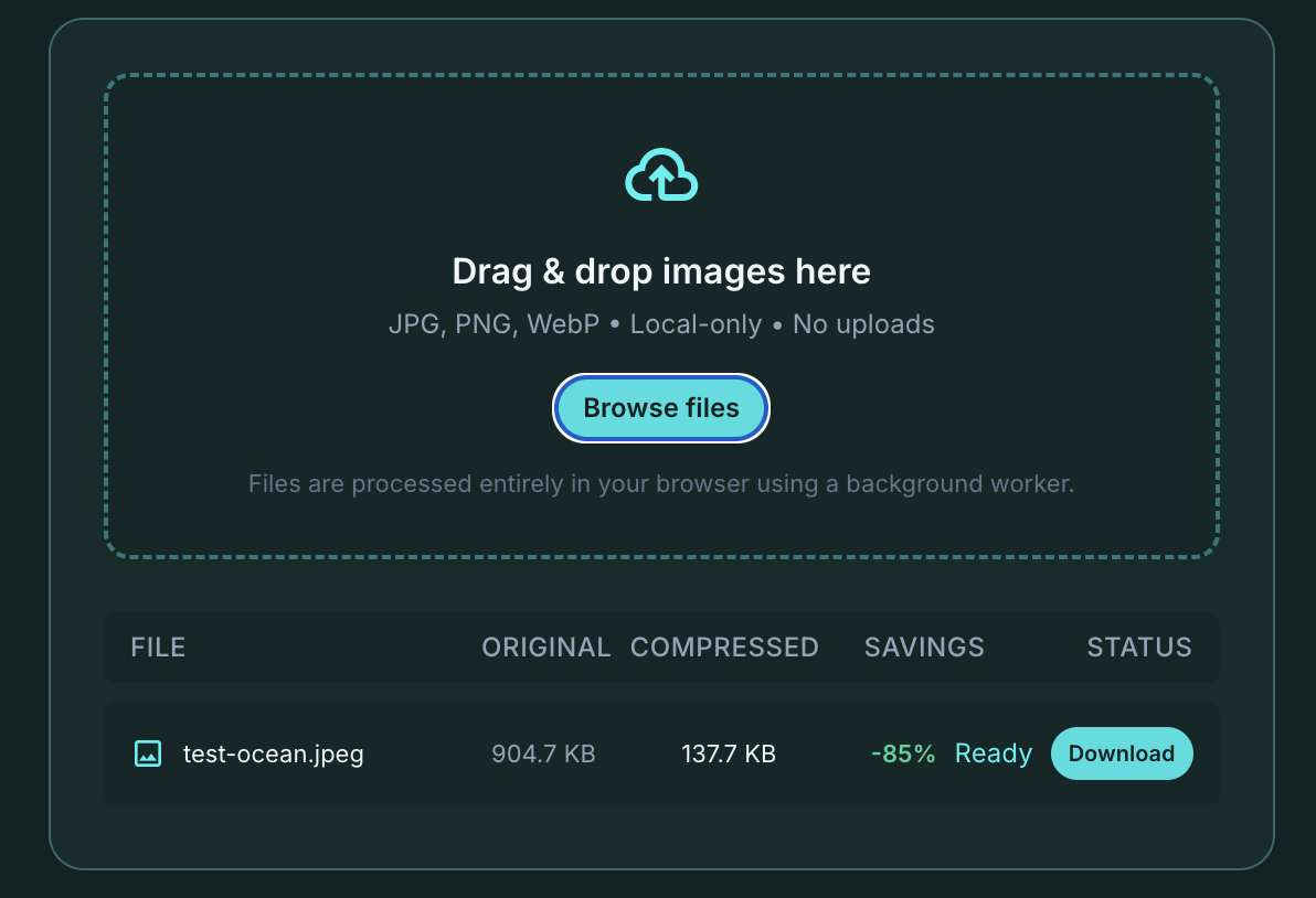 Compress Images Locally - Screenshot 3 showing product features and functionality