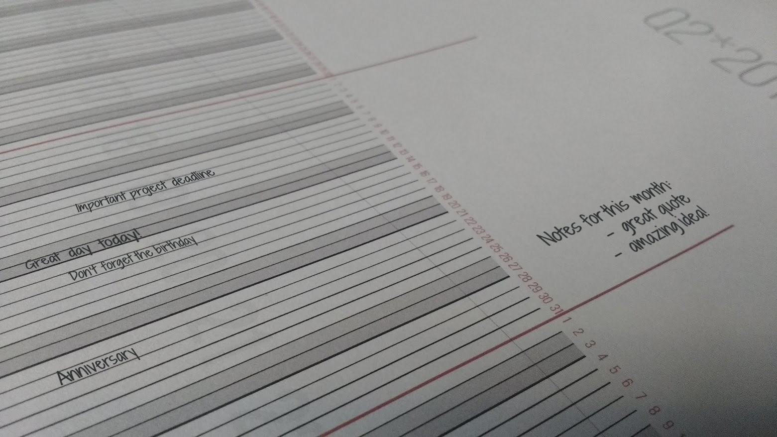 Linear calendar for 2019