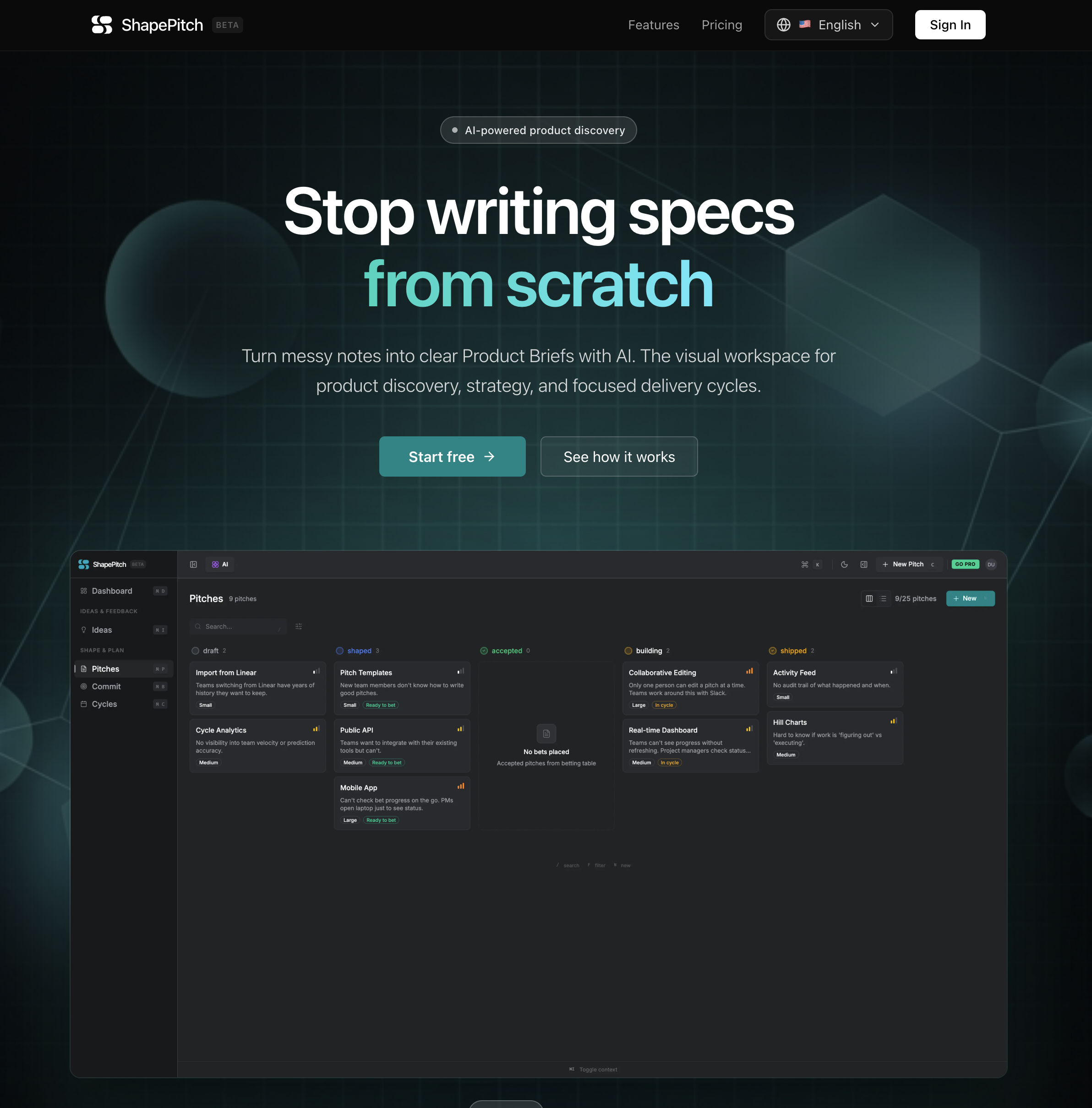 ShapePitch - Main product screenshot demonstrating key features and user interface