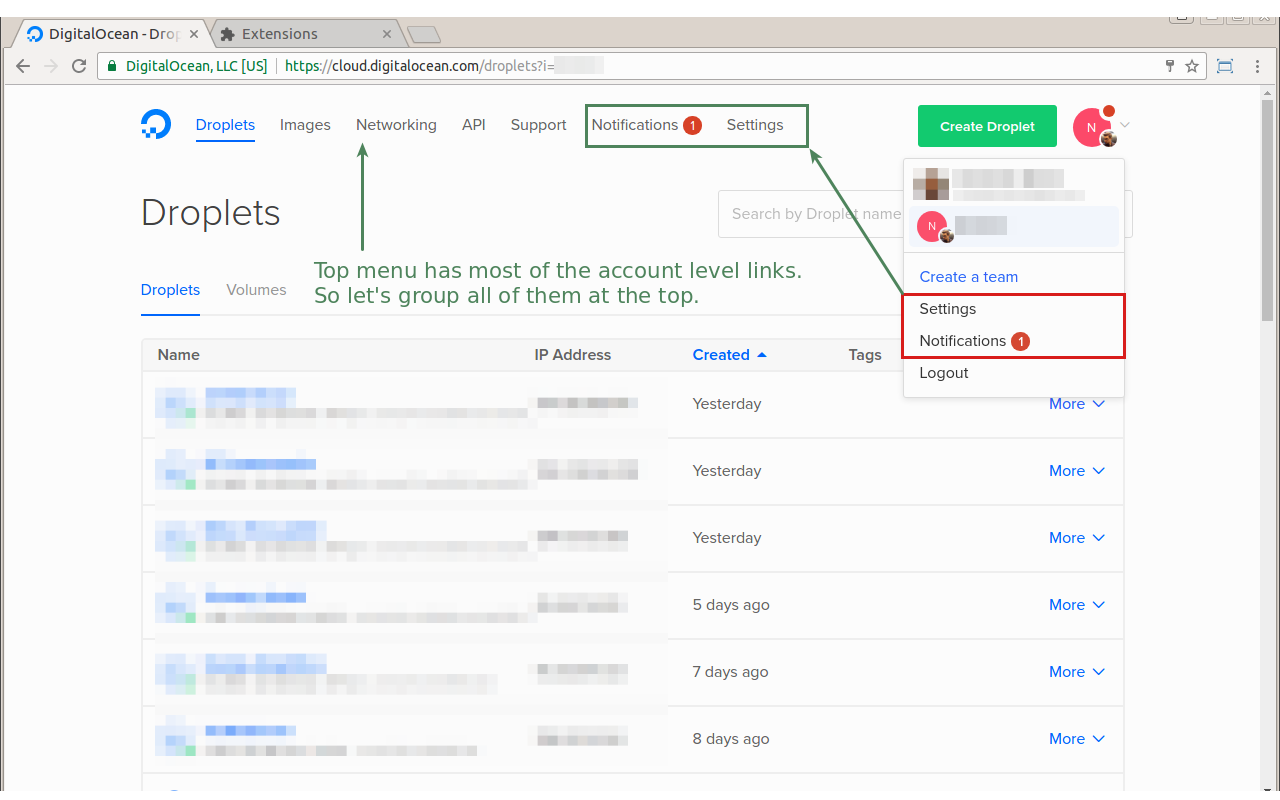 Less Confusing Digital Ocean Menus gallery image