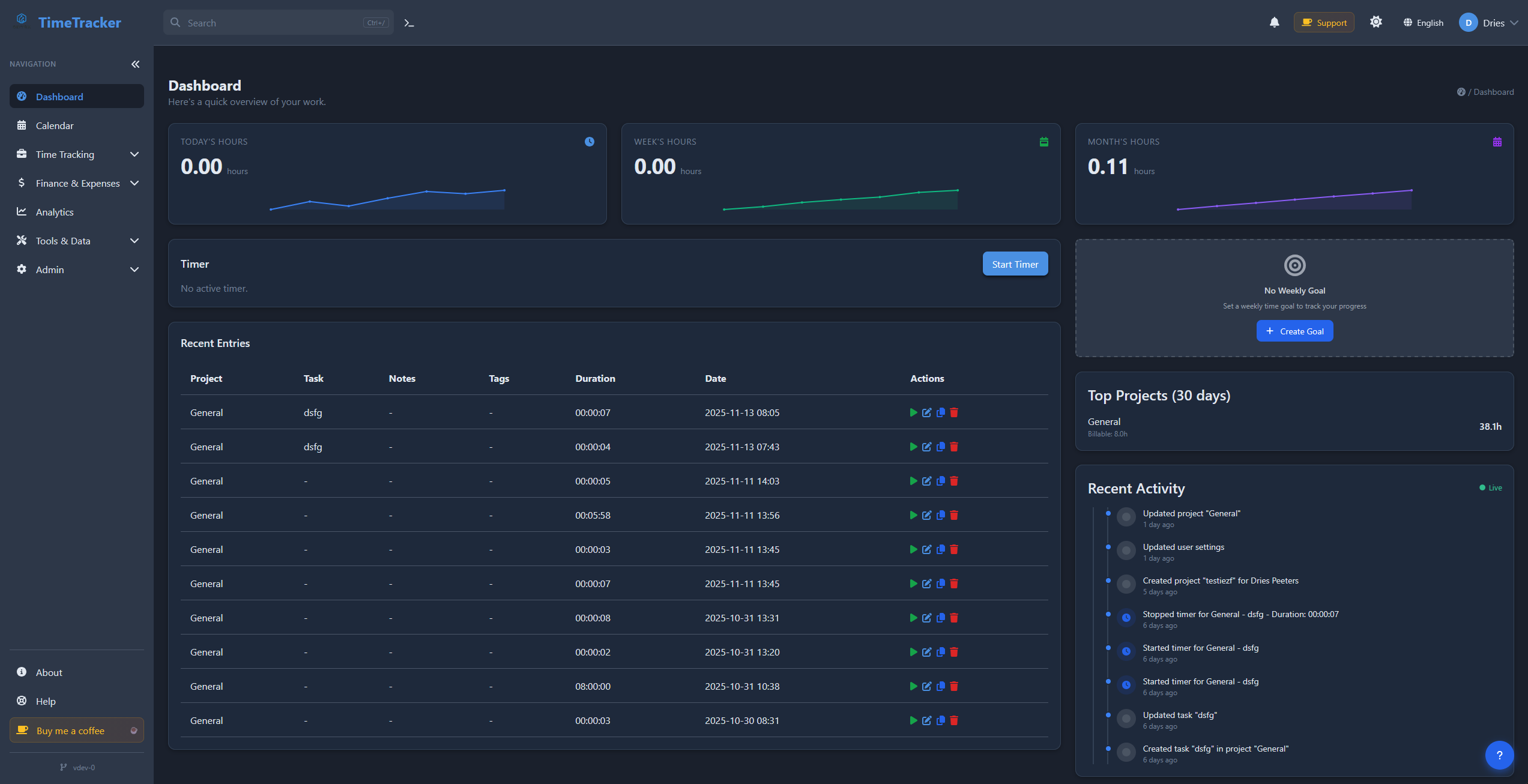 TimeTracker - Main product screenshot demonstrating key features and user interface