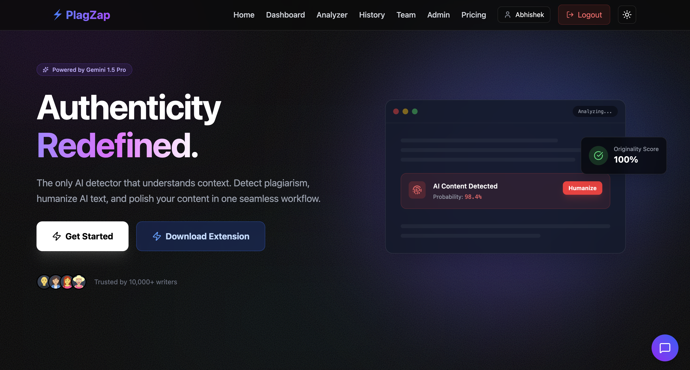 PlagZap - Main product screenshot demonstrating key features and user interface