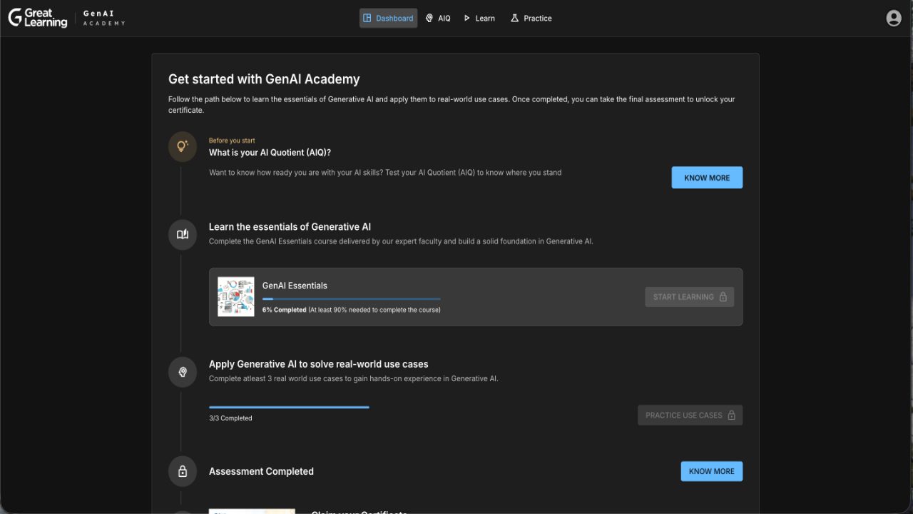 GenAI Academy - Main screenshot showing features and interface
