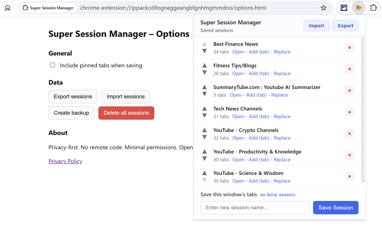 Super Session Manager - The Ultimate Tab & Session Manager per Chrome (gratuito) media 3