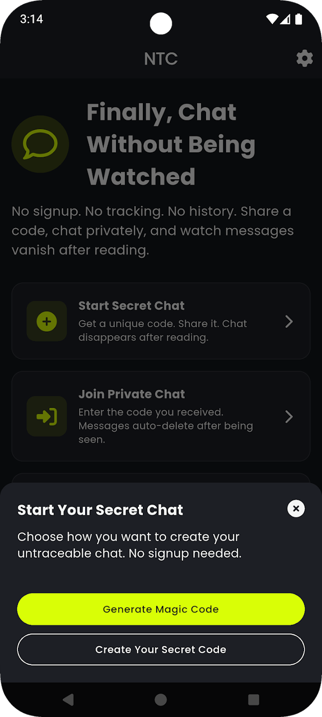 No Trace Chat - Screenshot 2 showing product features and functionality