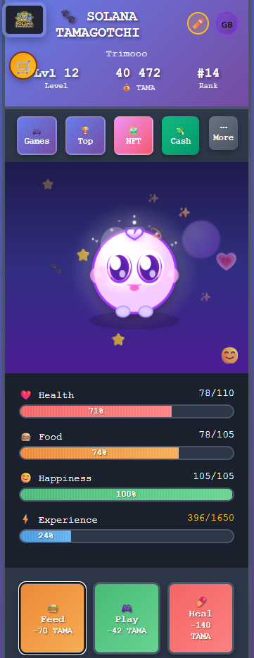 Solana Tamagotchi - Screenshot 2 showing product features and functionality