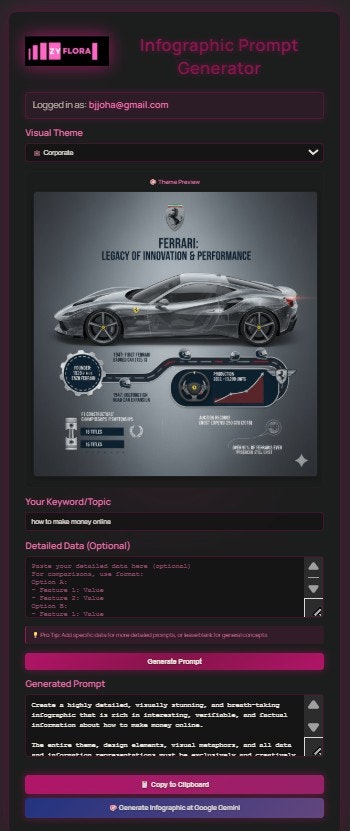 zyflora AI infographic prompt generator - Main product screenshot demonstrating key features and user interface