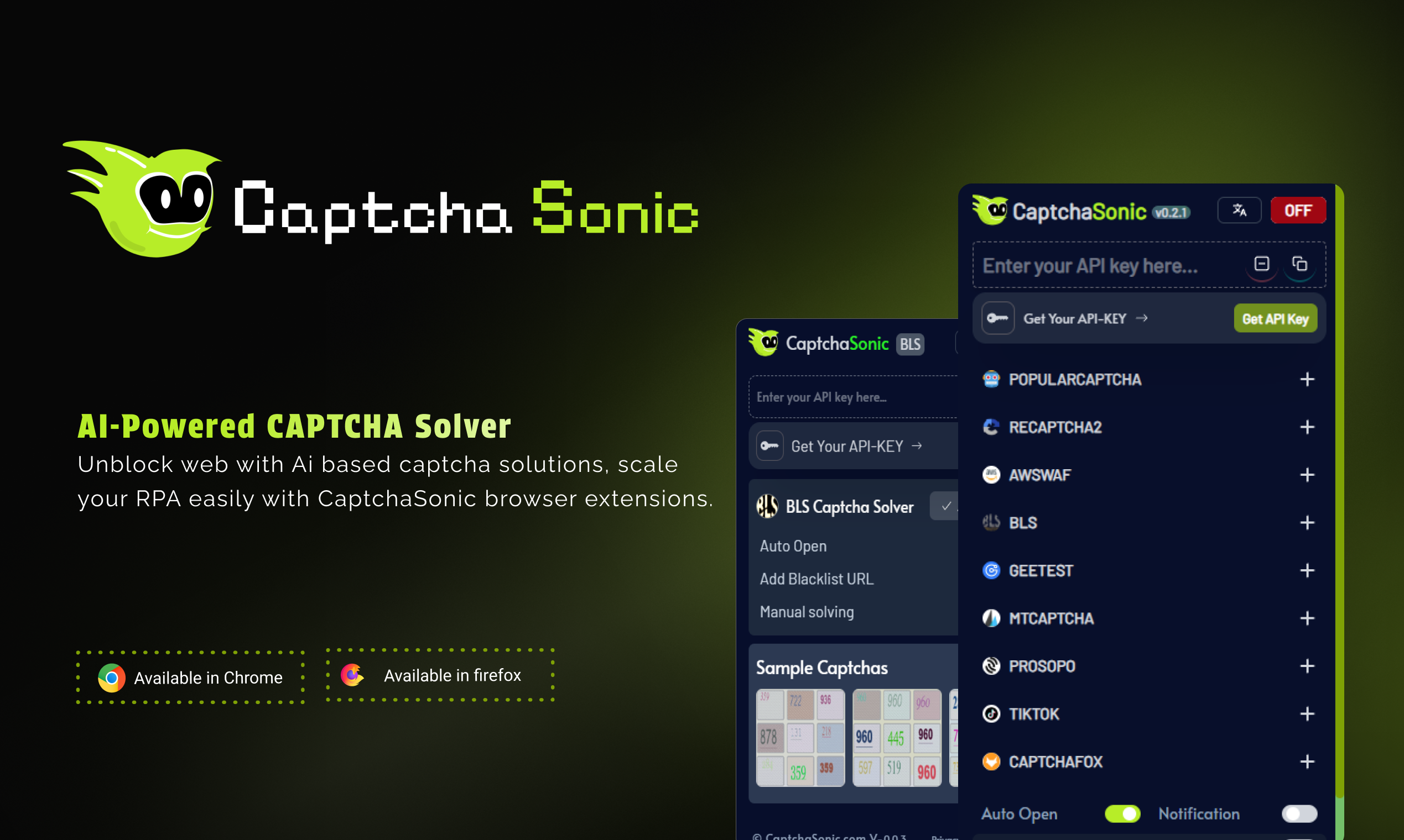 CaptchaSonic - Main screenshot showing features and interface