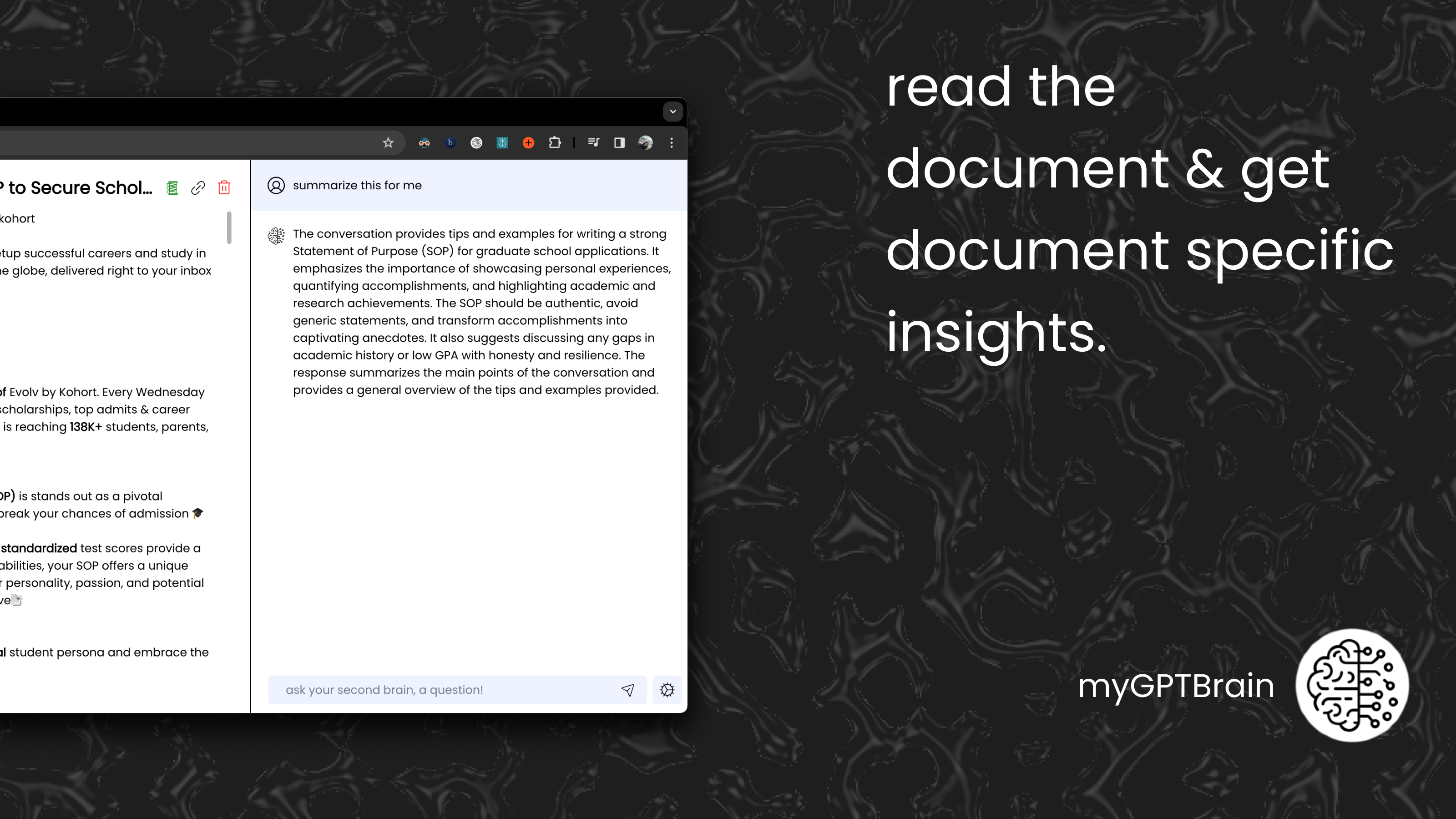 mygptbrain - vraag uw persoonlijke documenten - Krijg context rijke antwoorden van video's, artikelen, PDF's, enz. media 3