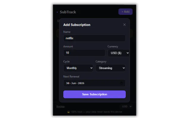 SubTrack — Subscription Tracker