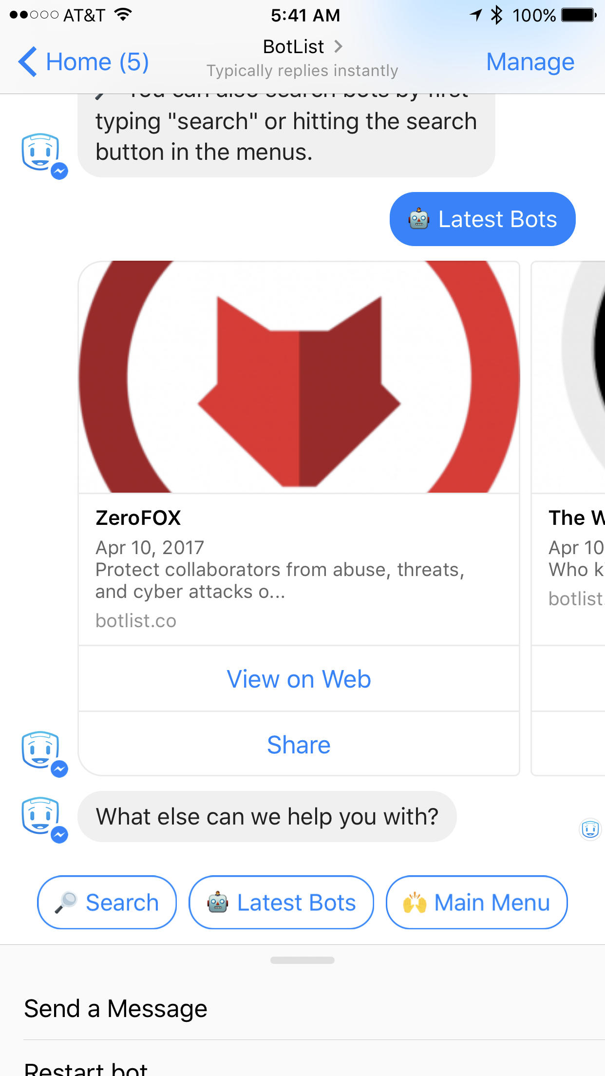 BotList Messenger Bot gallery image