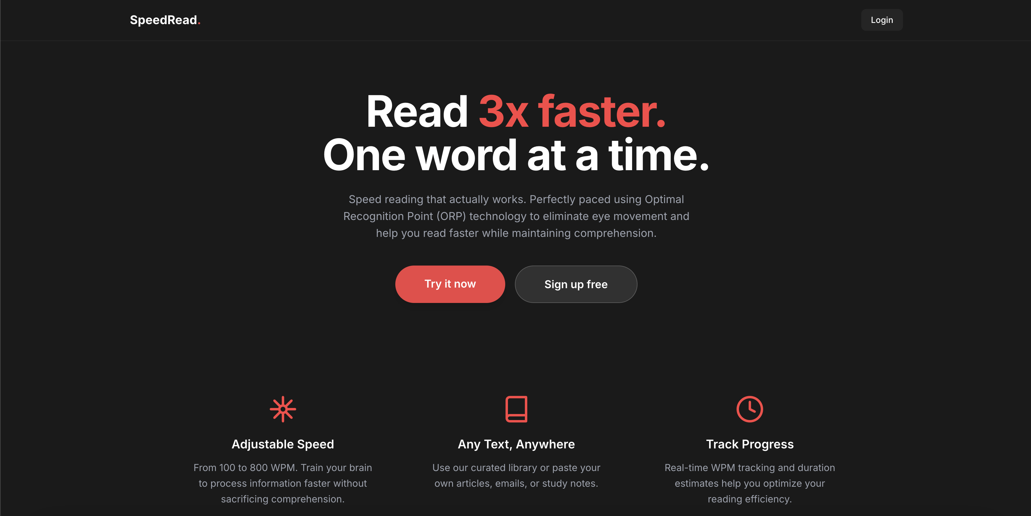 SpeedRead - Main product screenshot demonstrating key features and user interface