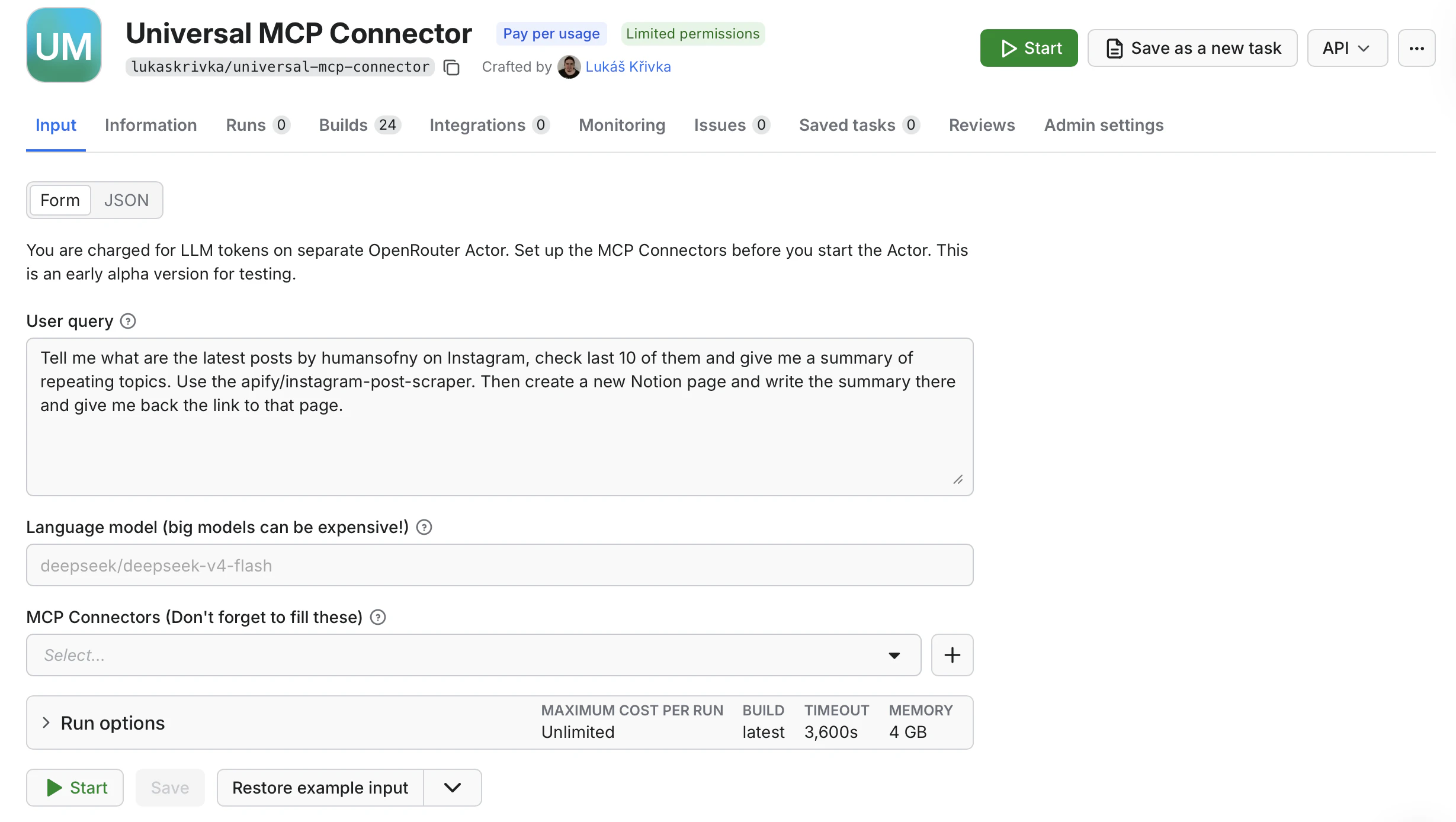Apify: MCP connector screenshot 3