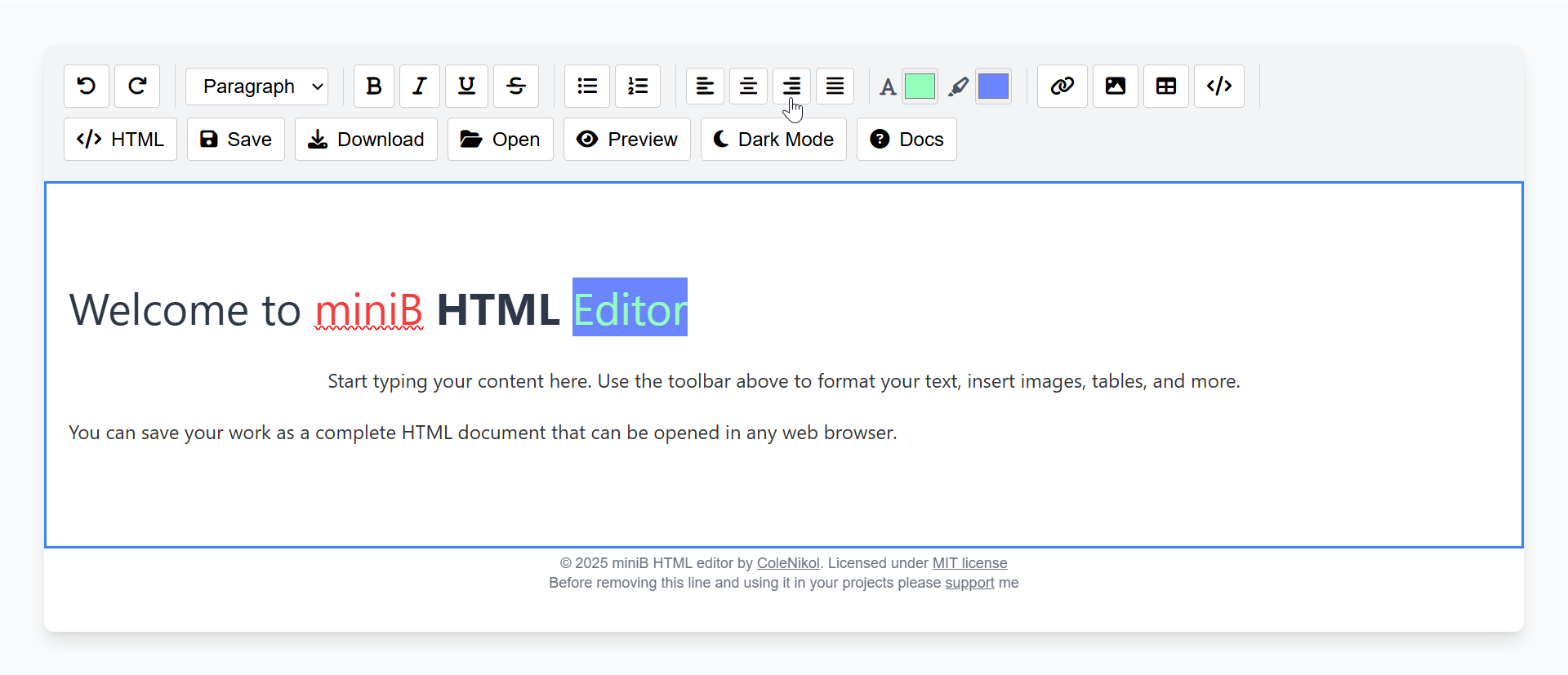 miniB HTML editor logo