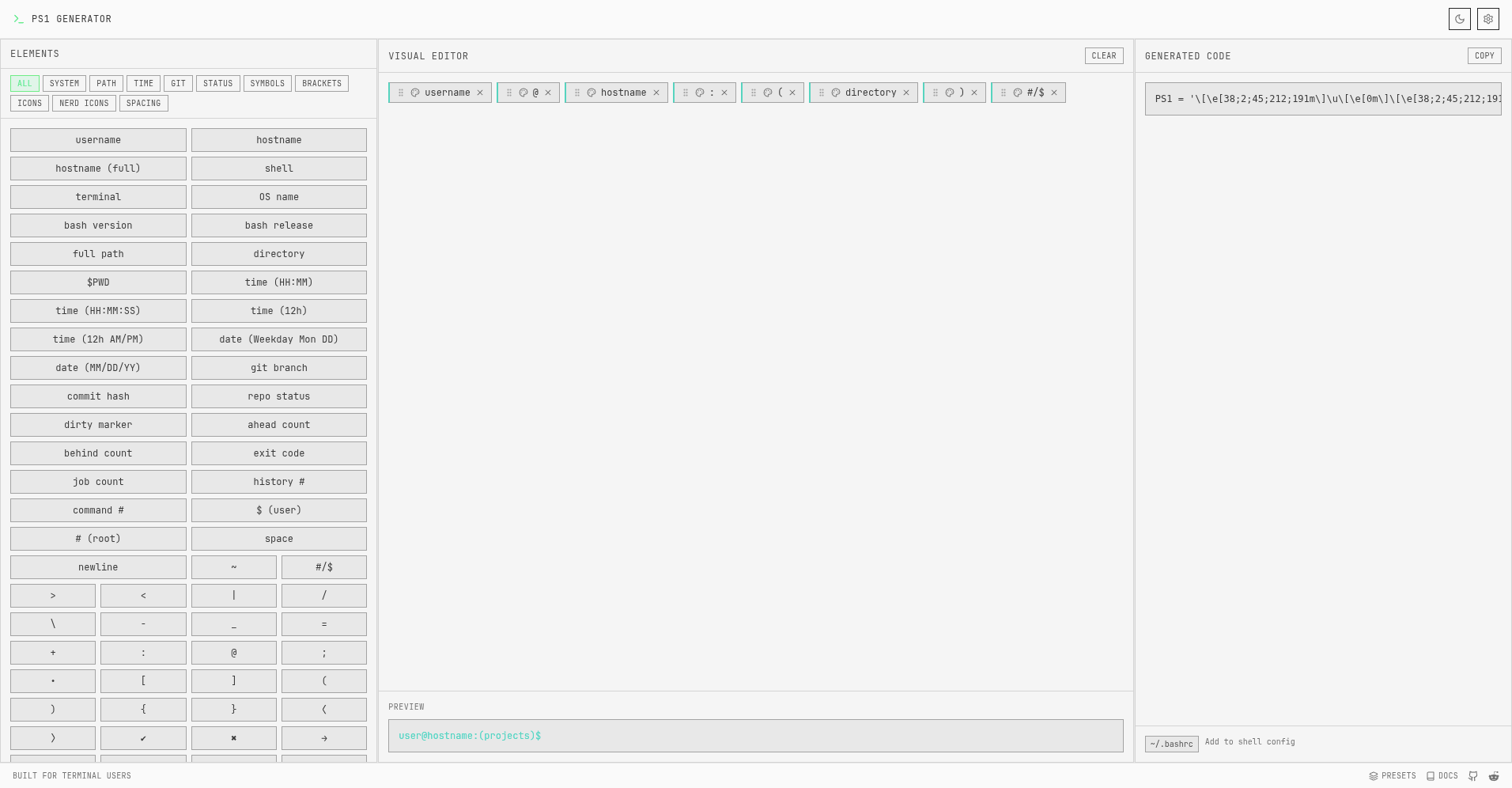 Minimalist Bash Prompt Generator gallery image