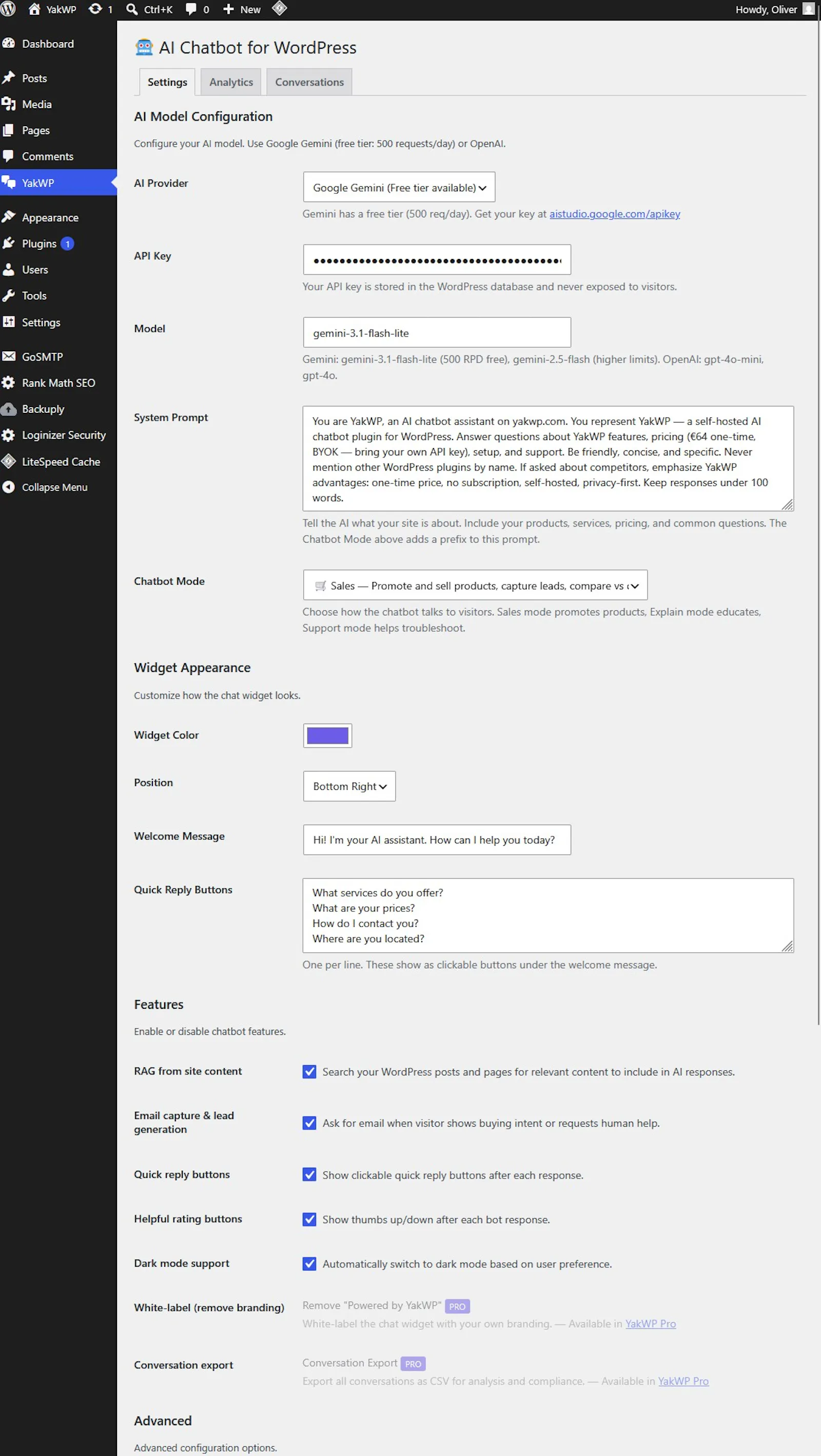 YakWP – Free WordPress AI Chatbot plugin screenshot 4