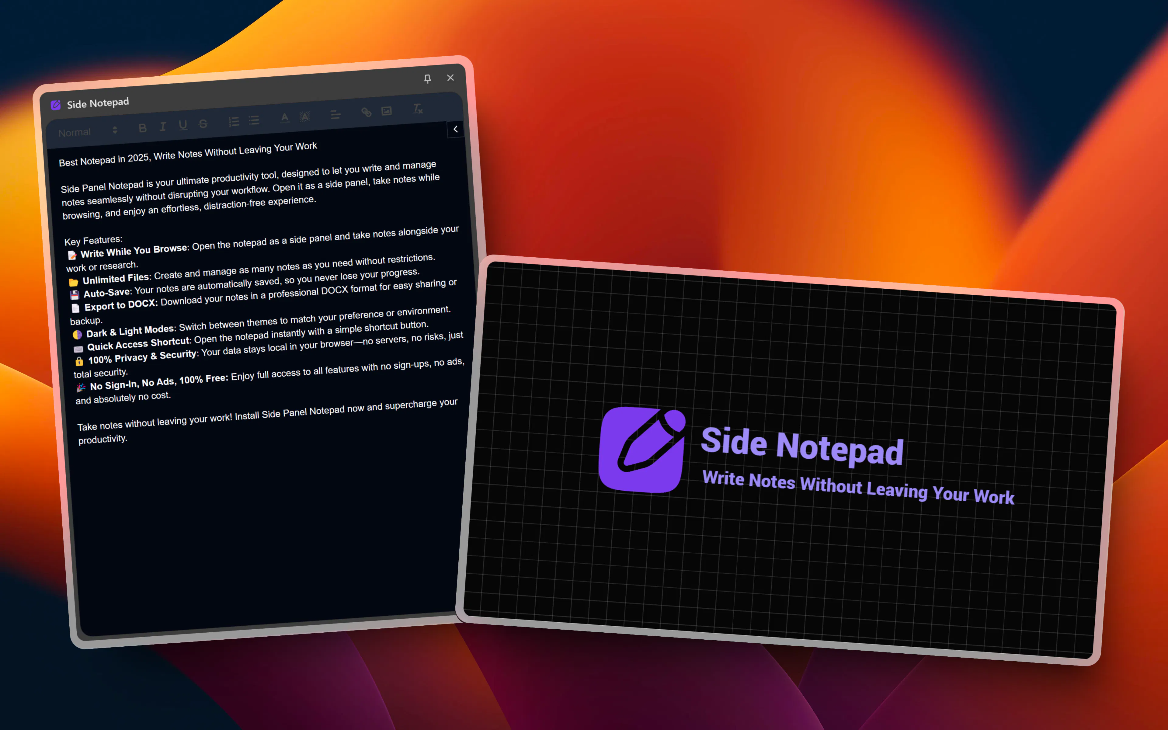Side Notepad: Write notes without leaving your work | Product Hunt