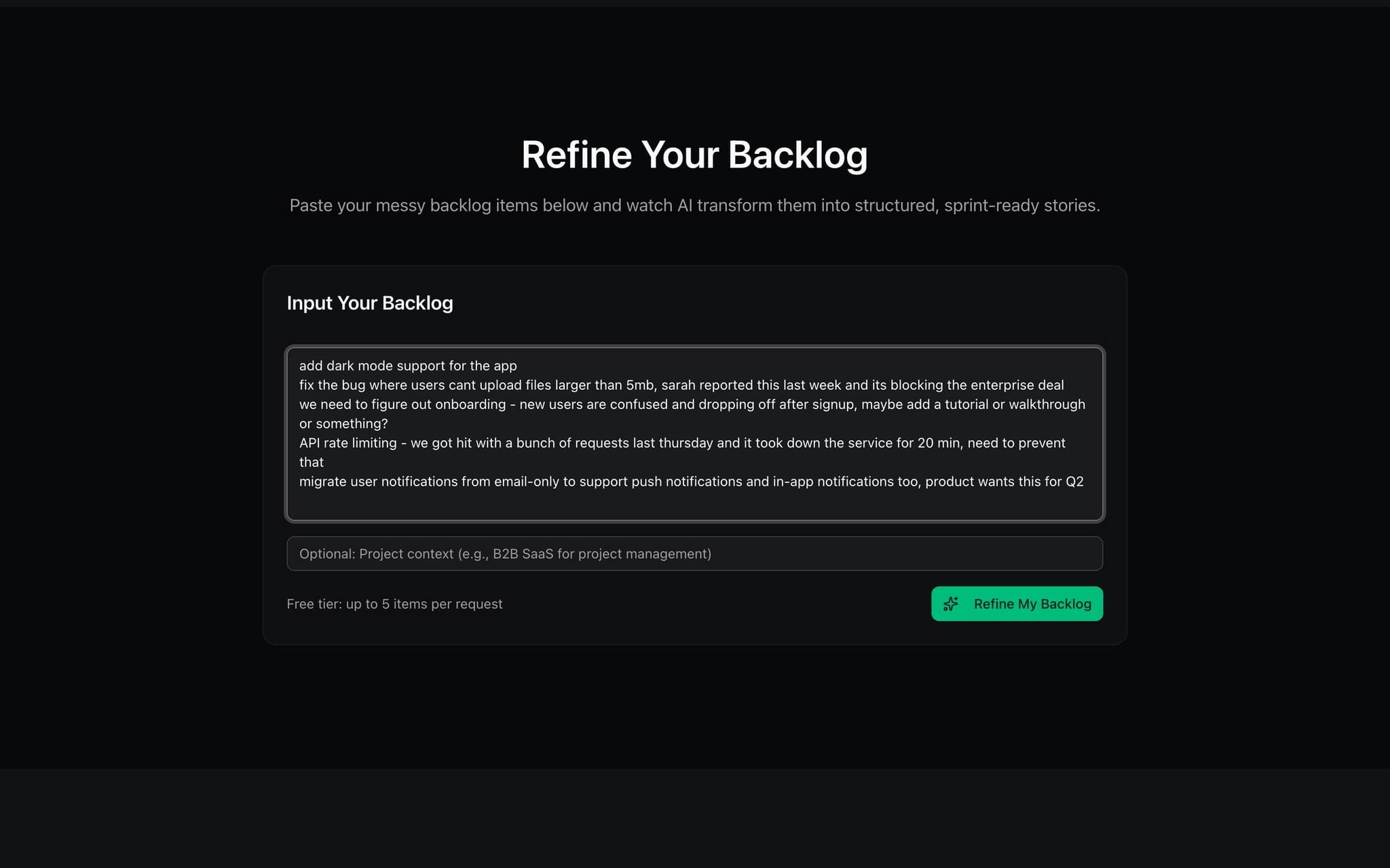 Refine Backlog - Screenshot 2 showing product features and functionality