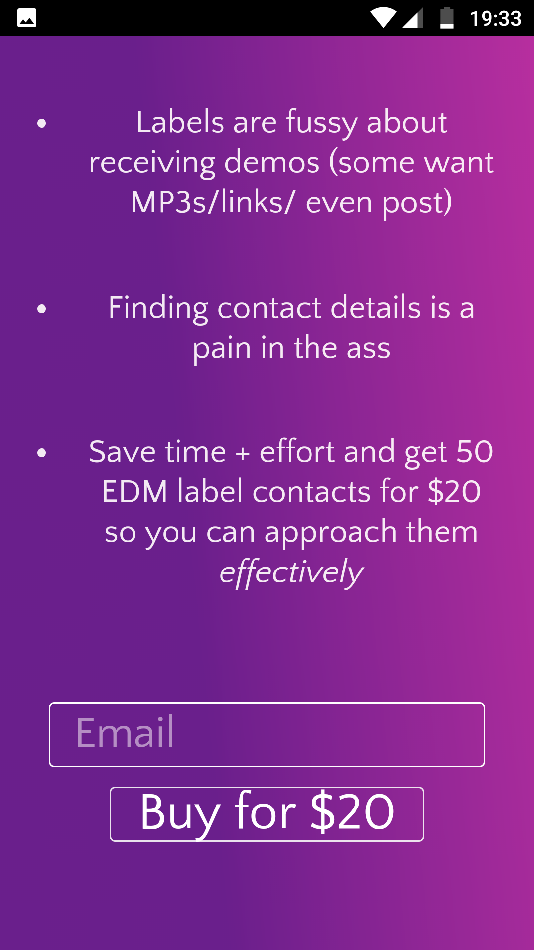 Demo Details - A list of 50 label contacts to send your demo to