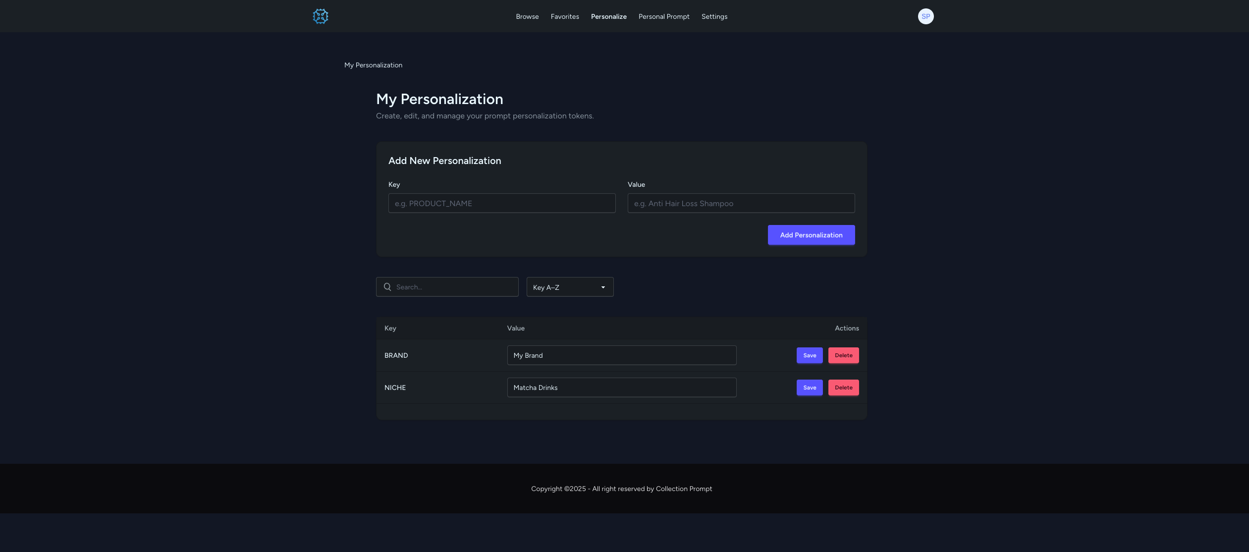 Collection Prompt - Screenshot 3 showing product features and functionality