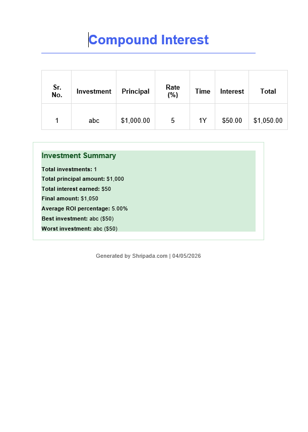 Simple Interest Calculator (Excel/PDF) gallery image