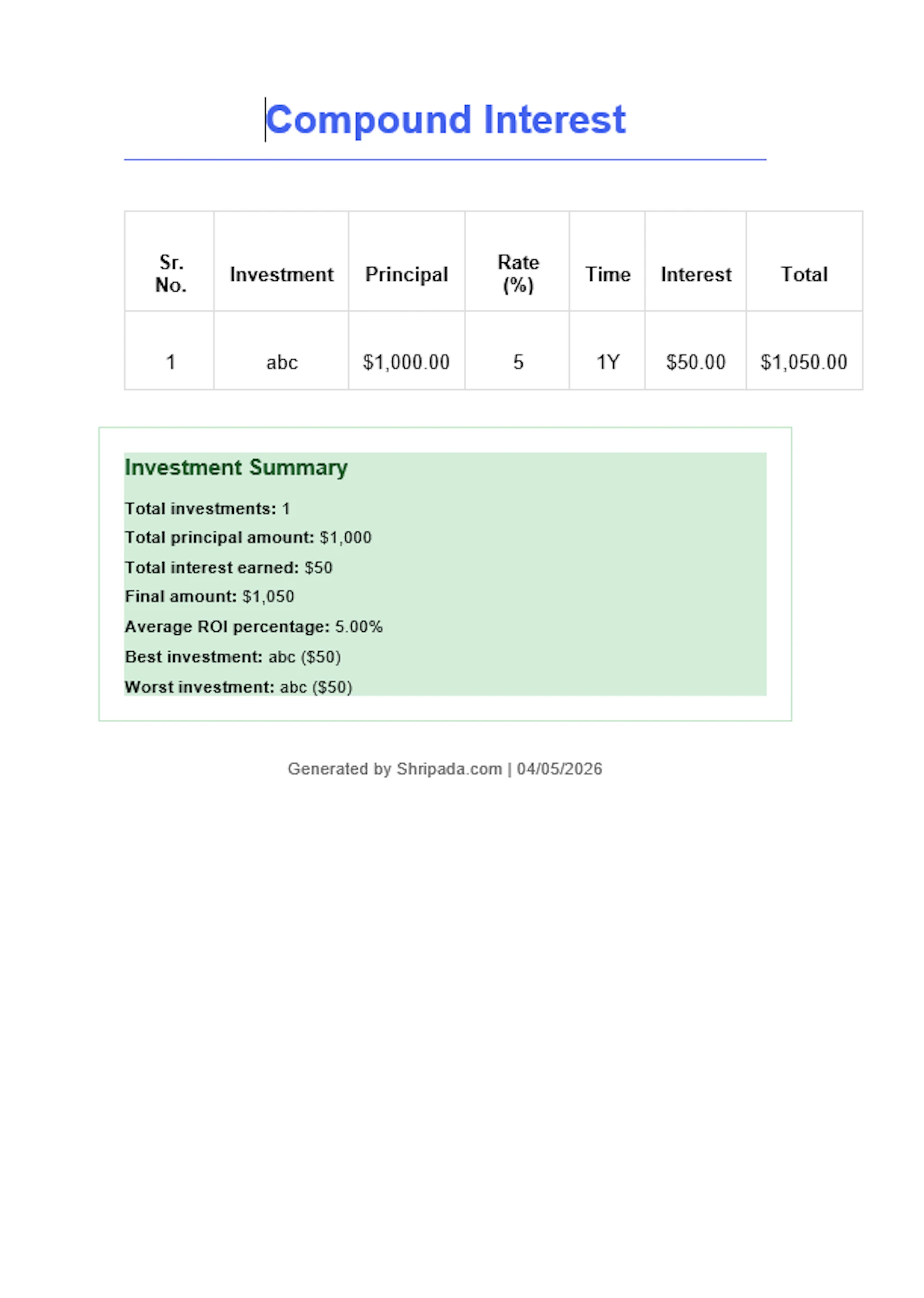 Simple Interest Calculator (Excel/PDF) screenshot 7