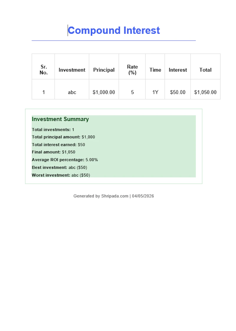 Simple Interest Calculator (Excel/PDF) screenshot 7