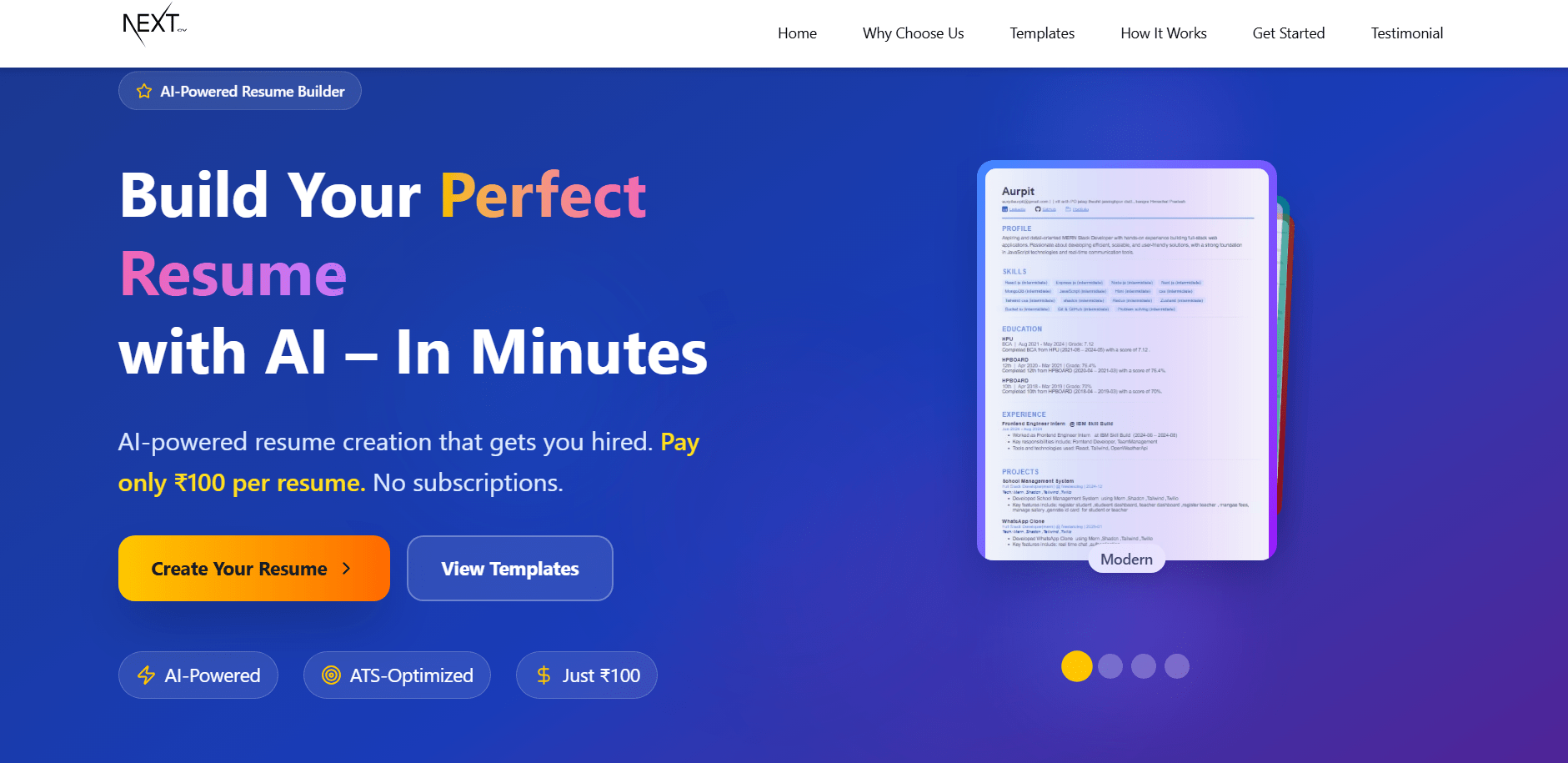 NextCV - Main screenshot showing features and interface
