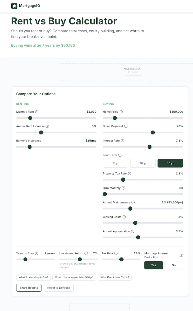 MortgageIQ — Free Mortgage Calculators screenshot 2