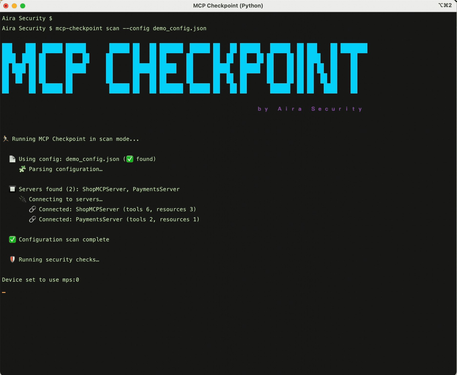MCP Checkpoint - Main screenshot showing features and interface