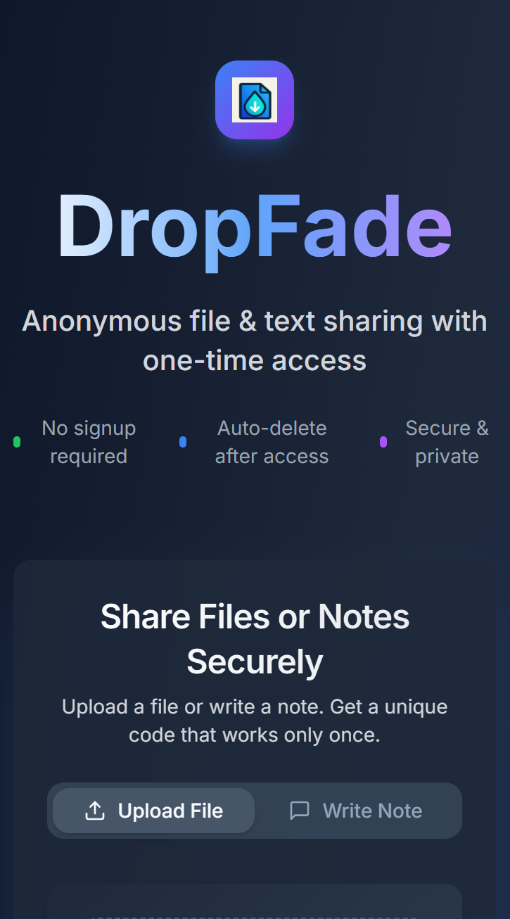 Média Tomber fade - Partage de fichiers et de texte anonyme et anonyme avec un accès unique 7