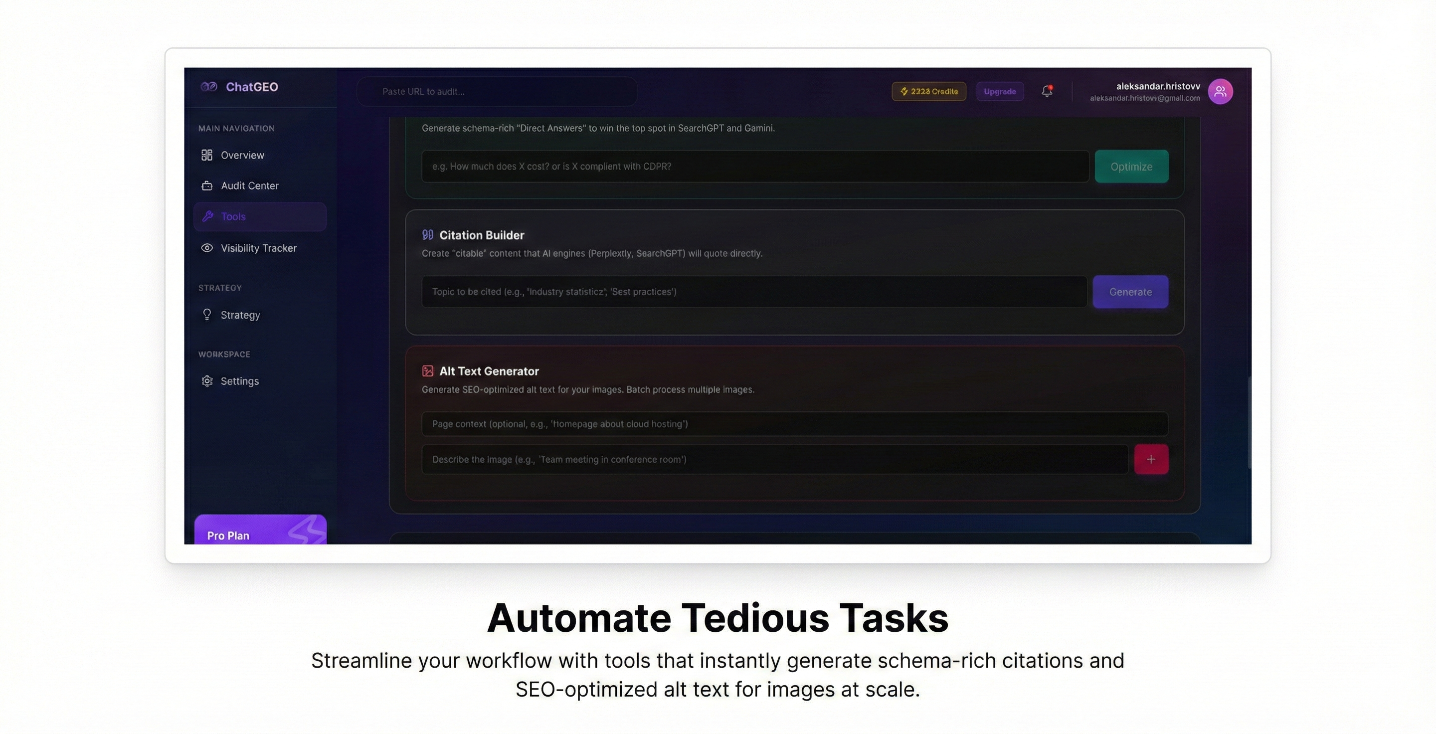 ChatGEO - Main product screenshot demonstrating key features and user interface