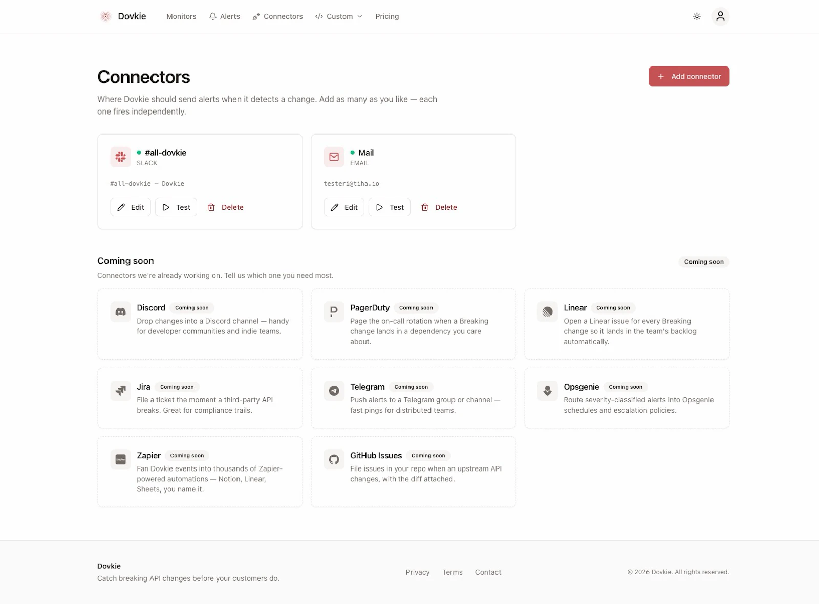 Dovkie - Monitor API and MCP changes screenshot 2