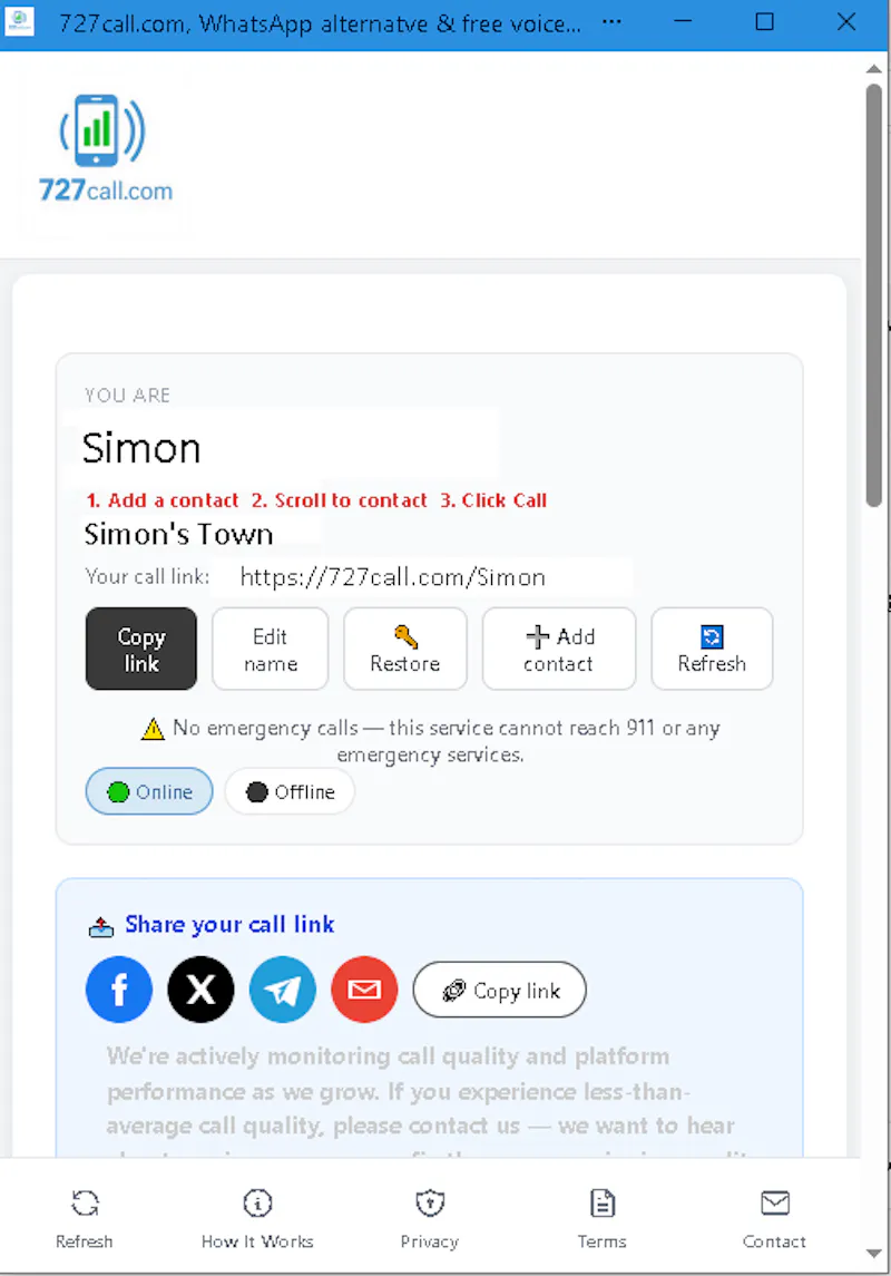 727call.com screenshot 4