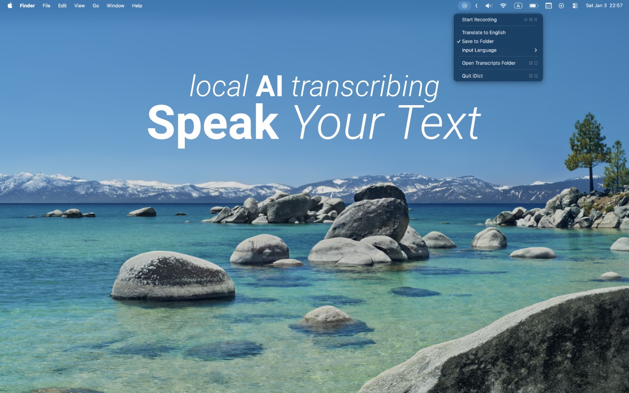 idict – offline AI dictation for Mac - Main product screenshot demonstrating key features and user interface