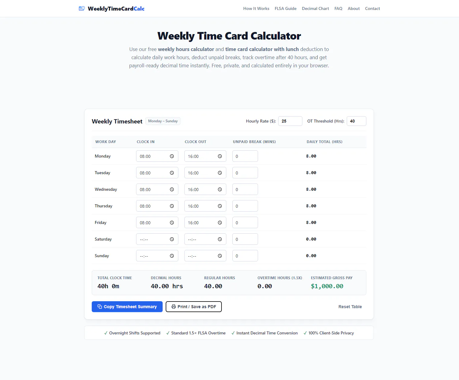 Weekly Time Card Calculator gallery image