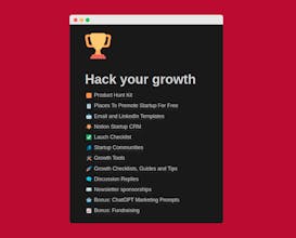 Una captura de pantalla del kit de crecimiento definitivo para emprendedores que cuenta con más de 100 plataformas para mostrar startups, más de 50 oportunidades para patrocinar boletines informativos y acceso a 35 comunidades vibrantes para fundadores.