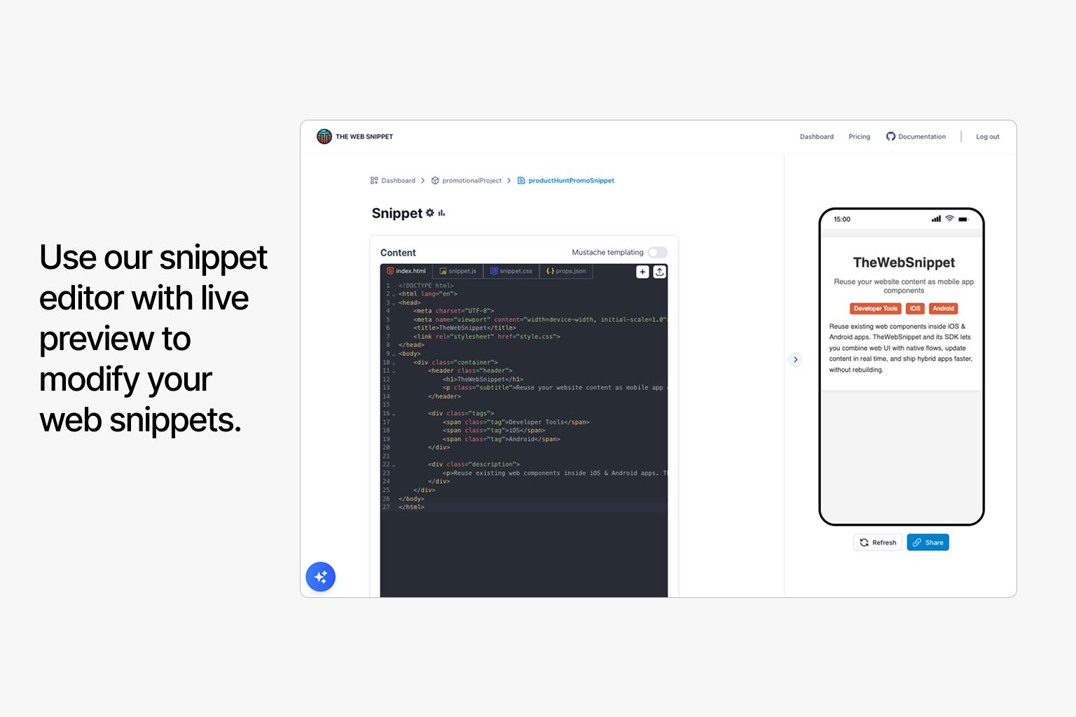 Thewebsnippet - मोबाइल ऐप घटकों के रूप में अपनी वेबसाइट सामग्री का पुन: उपयोग करें। मीडिया 3