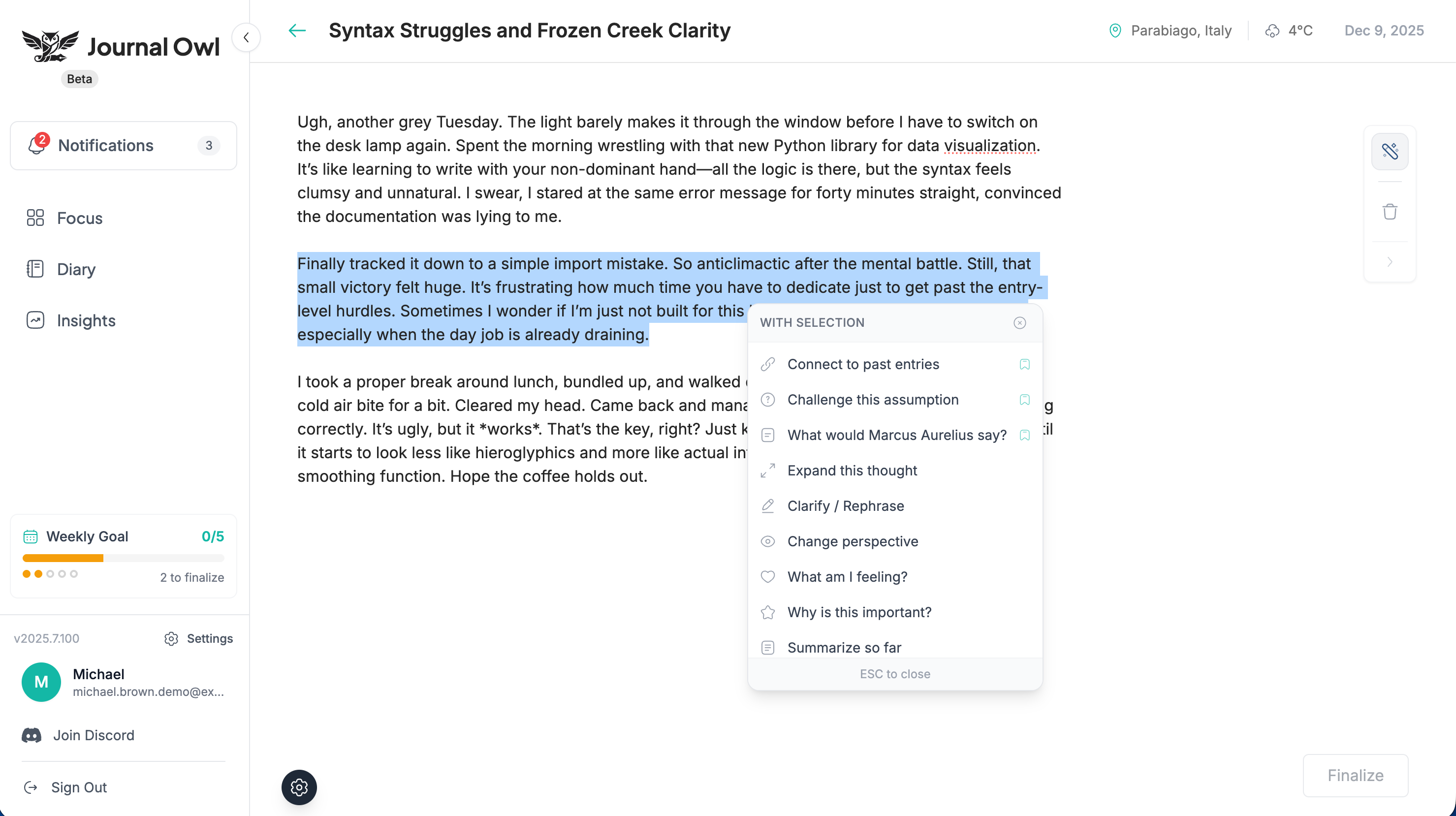 Journal Owl - Screenshot 3 showing product features and functionality